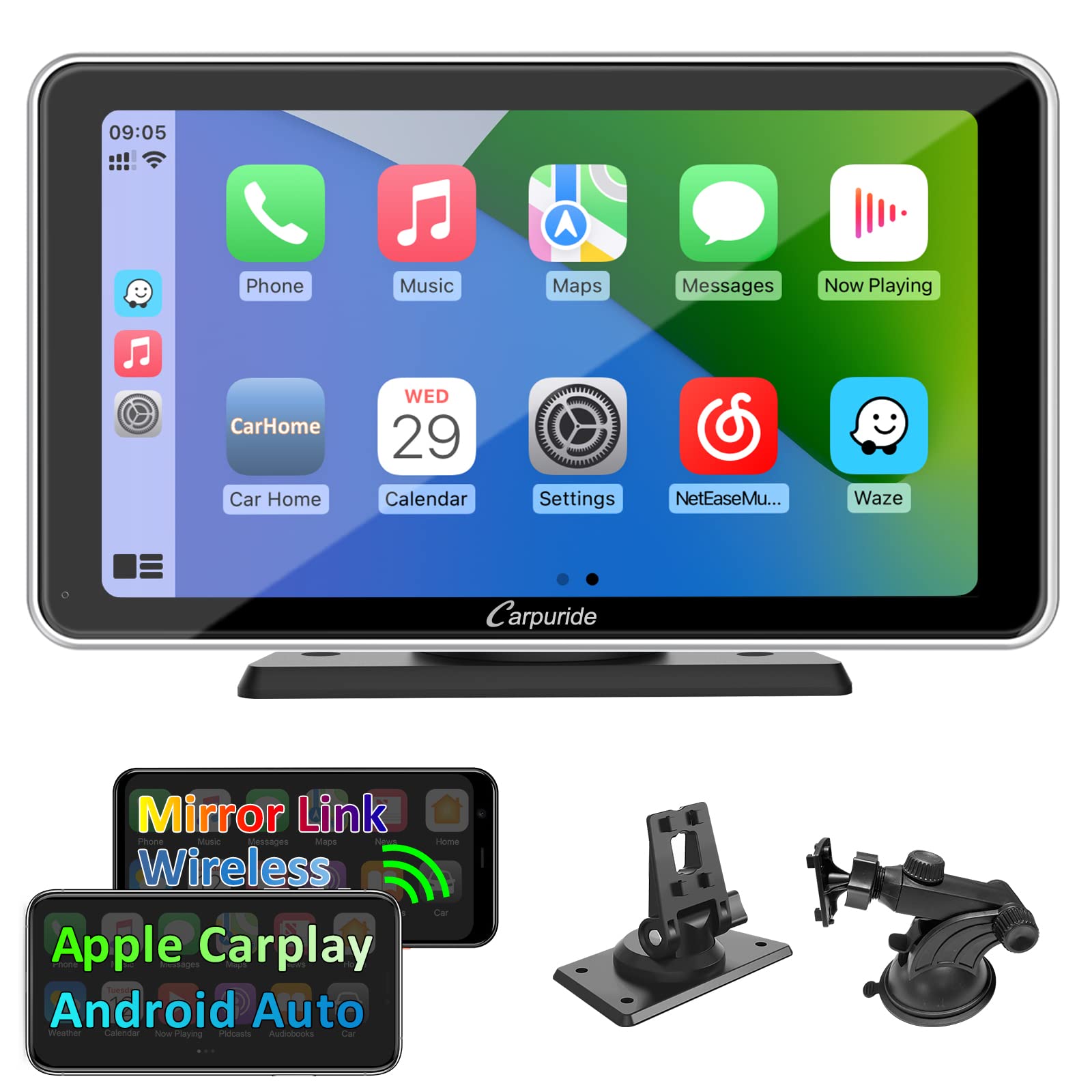 Carpuride 2023 Yeni Kablosuz Apple Carplay & Android Oto, 7 inç